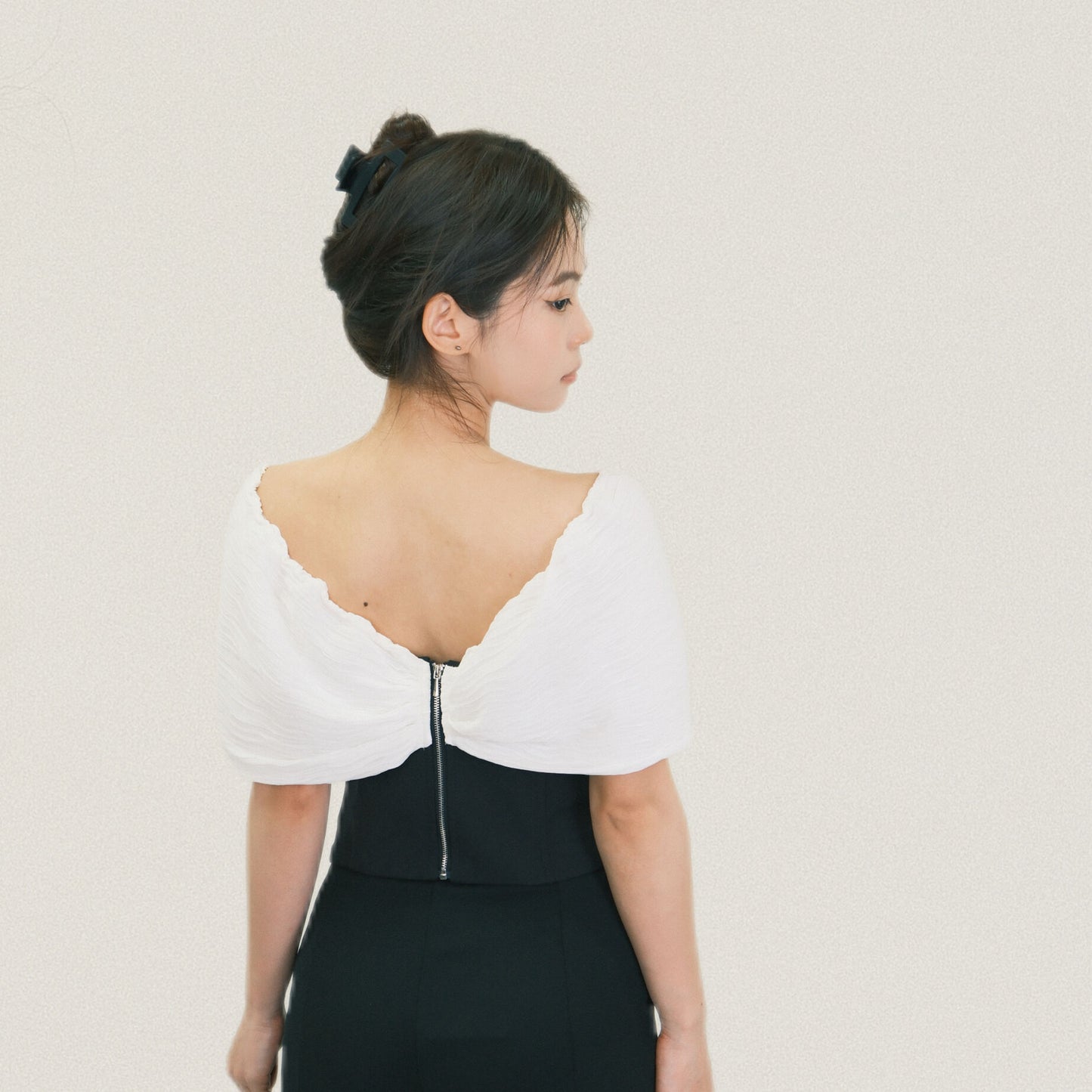 Off-Shoulder Textured Cape Top with Crystal Detail